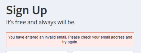 Facebook: bạn đã nhập một email không hợp lệ