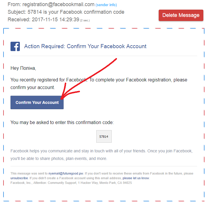 Confirm your facebook account